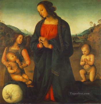 Virgen con un ángel y San Juanito adorando al Niño Madonna del sacco 149515 Renacimiento Pietro Perugino Pinturas al óleo